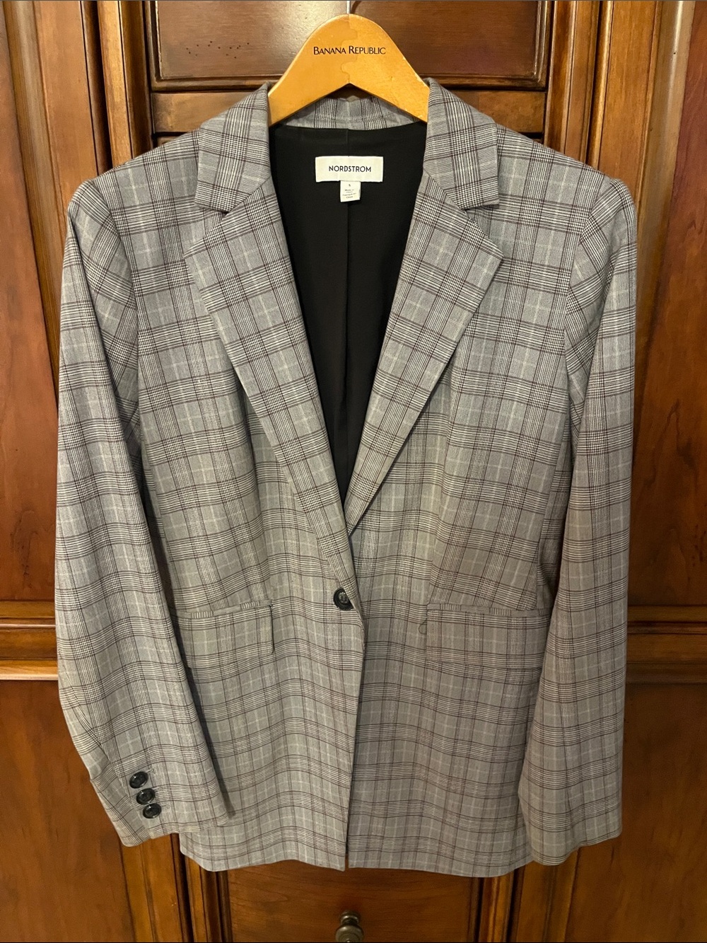Nordstrom Gray Plaid Single-Button Blazer